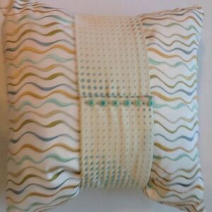 Cream Wavy Gold Blue Green Accent Pillow